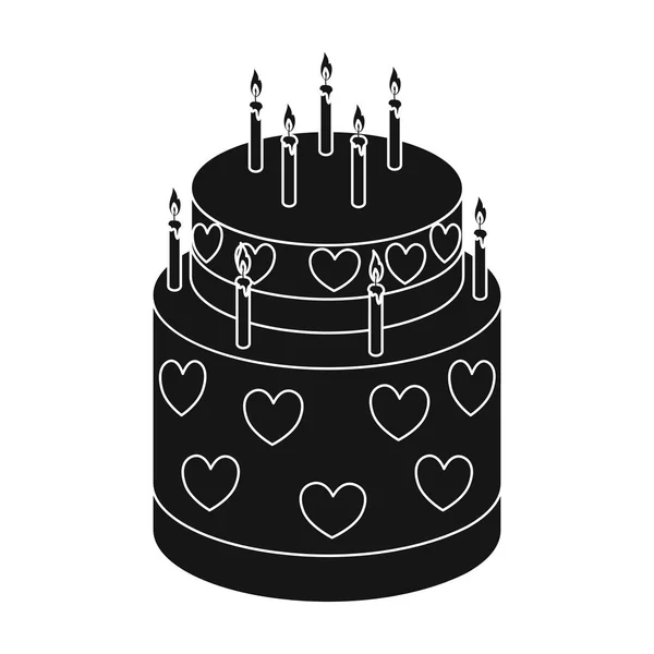 Торт з значком серця в чорному стилі ізольований на білому тлі. Торти символ запас Векторні ілюстрації . — стоковий вектор