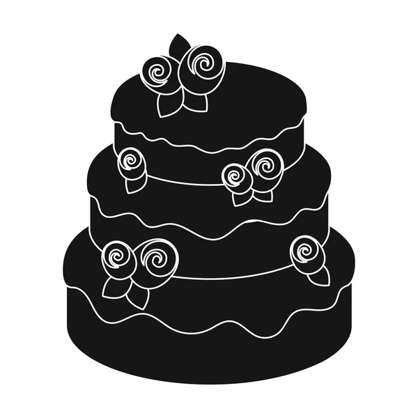 Cake with roses icon in black style isolated on white background. Cakes symbol stock vector illustration. — Stock Vector