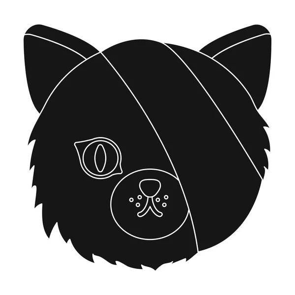 Chory kot z bandażem na głowa ikona w stylu czarno na białym tle. Weterynarz zaginać symbol Stockowa ilustracja wektorowa. — Wektor stockowy