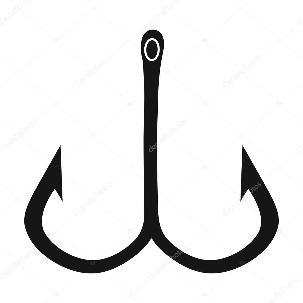 Fishing hook icon in black design isolated on white background. Fishing symbol stock vector illustration.