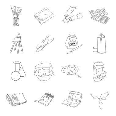 Sanatçı ve çizim set simgeleri anahat tarzı. Sanatçı ve vektör simge stok çizim çizim büyük koleksiyonu