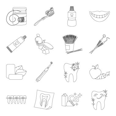Diş Bakımı set simgeleri anahat stilinde. Diş Bakımı vektör simge stok çizim büyük toplama
