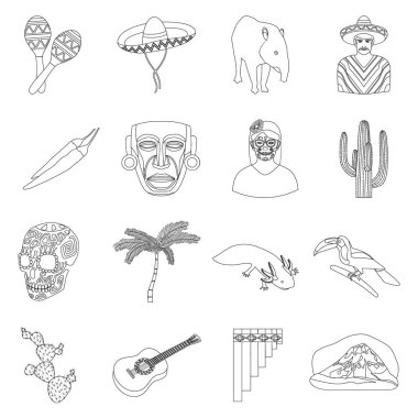 Meksika ülke simgeleri anahat stilinde ayarlayın. Meksika ülke vektör simge stok çizim büyük toplama