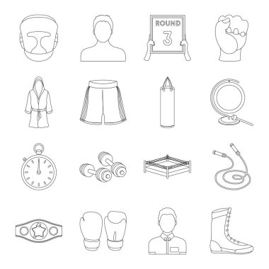 Boks simgeleri anahat stilinde ayarlayın. Vektör simge stok illüstrasyon boks büyük toplama