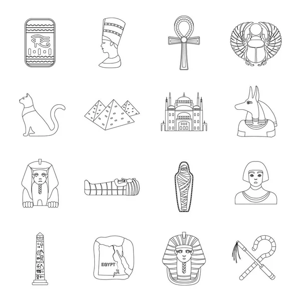Forntida Egypten ange ikoner i dispositionsformat. Stor samling av antika Egypten vektor symbol stock illustration — Stock vektor