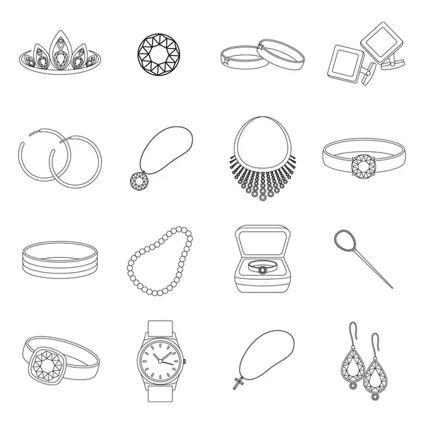 Joyería y accesorios establecen iconos en estilo de esquema. Gran colección de joyas y accesorios vector símbolo stock ilustración — Archivo Imágenes Vectoriales