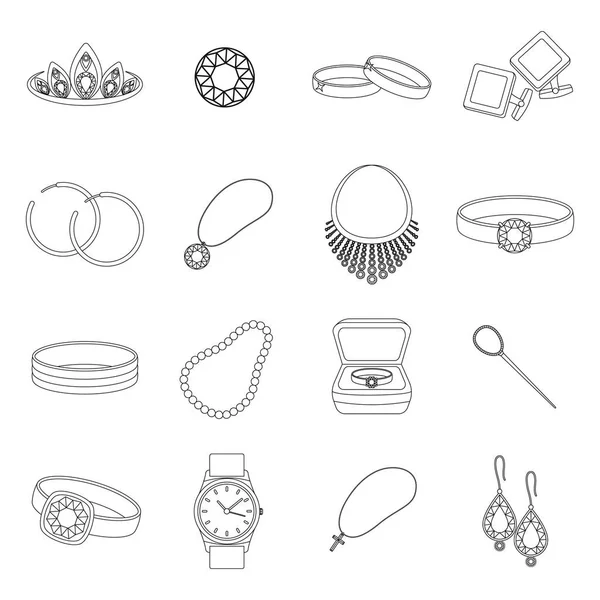 Bijoux et accessoires mis icônes dans le style contour. Grande collection de bijoux et accessoires vectoriel symbole illustration stock — Image vectorielle