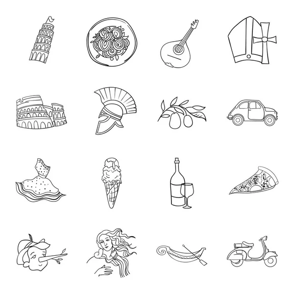 İtalya ülke simgeleri anahat stilinde ayarlayın. İtalya ülke vektör simge stok çizim büyük toplama