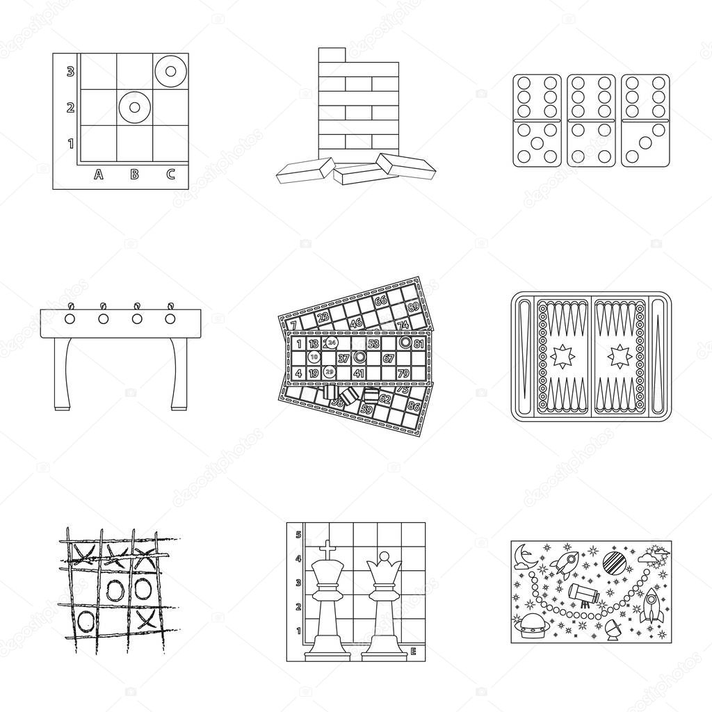 Board games set icons in outline style. Big collection of board games vector symbol.