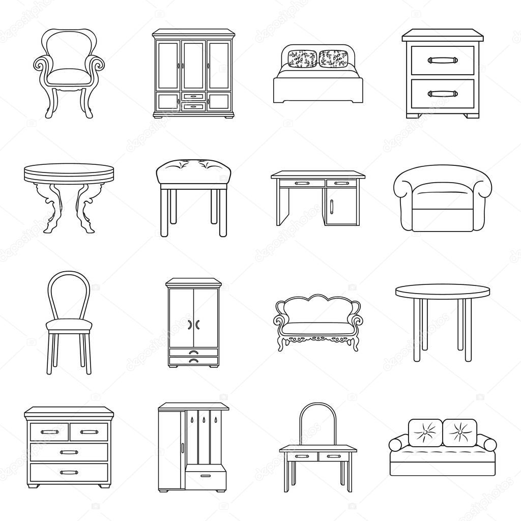 Furniture and home interior set icons in outline design. Big collection of furniture and home interior vector symbol stock illustration