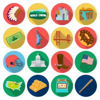 ABD ülke içinde düz stil Icons set. ABD ülke vektör simge stok çizim büyük toplama