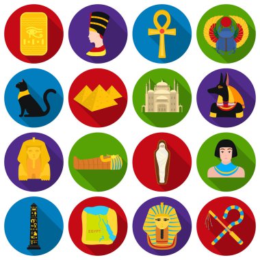 Antik Mısır kutsal kişilerin resmi içinde düz stil ayarlayın. Antik Mısır vektör simge stok çizim büyük toplama