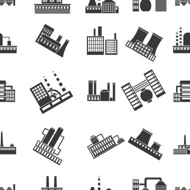 Fabrika desen simgeler siyah stil. Fabrika vektör simge stok çizim büyük toplama