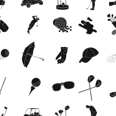 Siyah stil Golf club desen simgeler. Golf kulübü vektör simge stok çizim büyük toplama