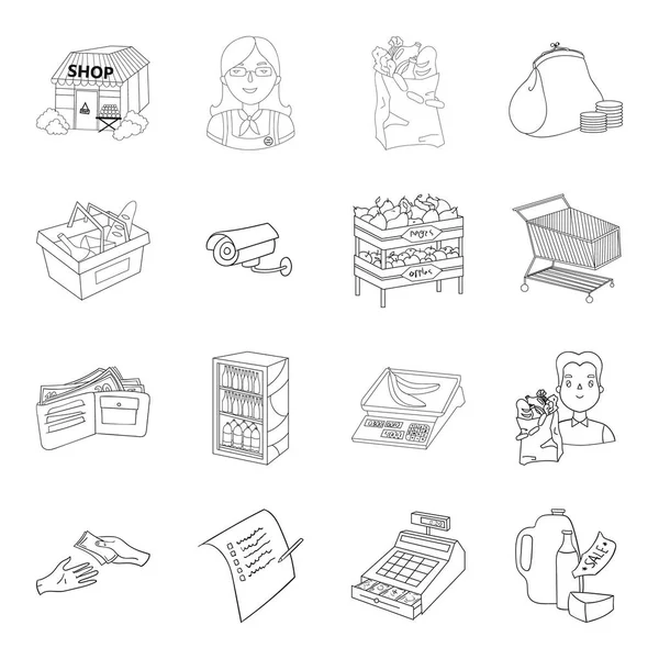 El supermercado establece iconos en estilo de esquema. Gran colección de supermercado vector símbolo stock ilustración — Vector de stock