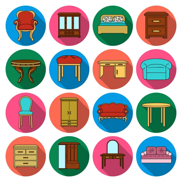 Muebles e interiores del hogar establecen iconos en estilo plano. Gran colección de muebles y hogar vector interior símbolo stock ilustración — Archivo Imágenes Vectoriales