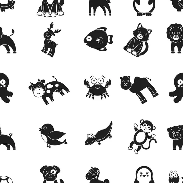 Icônes de motif d'animaux dans le style noir. Grande collection animaux vectoriel symbole illustration stock — Image vectorielle