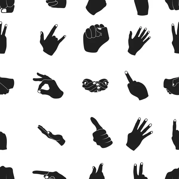 Manos gestos patrón iconos en estilo negro. Gran colección de gestos de mano vector símbolo stock ilustración — Vector de stock
