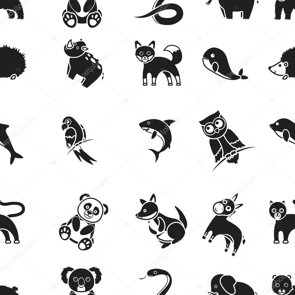Animales iconos de estilo negro del patrón. Animales de la colección