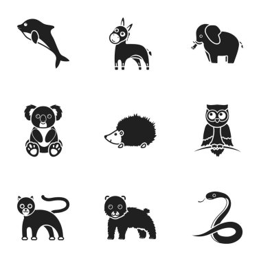 Hayvanlar simgeler siyah tarzında ayarlayın. Büyük hayvanlar topluluğu sembol stok illüstrasyon vektör