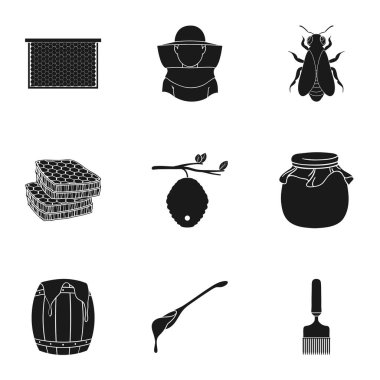 Arı kovanı simgeler siyah tarzında ayarlayın. Arı kovanı vektör simge stok çizim büyük toplama