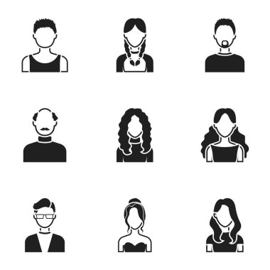 Avatar siyah tarzında Icons set. Avatar vektör simge stok çizim büyük toplama