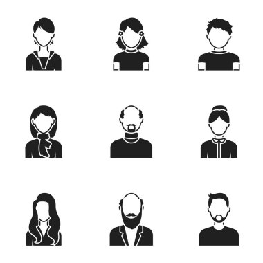 Avatar siyah tarzında Icons set. Avatar vektör simge stok çizim büyük toplama