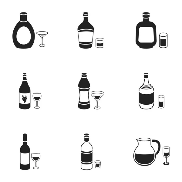 Alkohol sada ikon v černém stylu. Velký výběr alkoholu vektor symbol skladem ilustrace — Stockový vektor