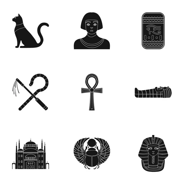 El antiguo Egipto estableció iconos en estilo negro. Gran colección del antiguo Egipto vector símbolo stock ilustración — Vector de stock