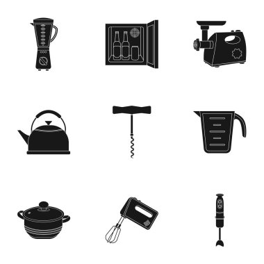 Mutfak simgeler siyah tarzında ayarlayın. Mutfak vektör simge stok çizim büyük toplama
