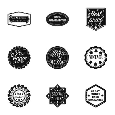 Etiket simge siyah stil ayarlayın. Etiket vektör simge stok çizim büyük toplama