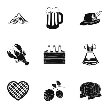 Oktoberfest simgeler siyah tarzında ayarlayın. Oktoberfest vektör simge stok çizim büyük toplama