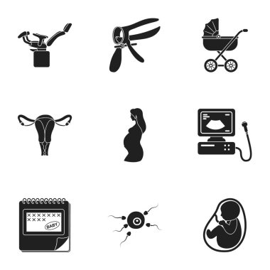 Gebelik simgeler siyah tarzında ayarlayın. Gebelik vektör simge stok çizim büyük toplama