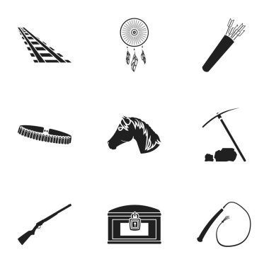 Vahşi Batı simgeler siyah tarzında ayarlayın. Vahşi Batı vektör simge stok çizim büyük toplama