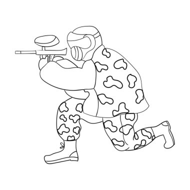 Paintball oyuncu simgesi beyaz arka plan üzerinde izole anahat tarzı. Paintball sembol stok vektör çizim.