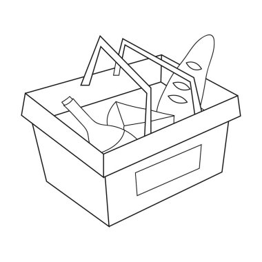 Alışveriş sepeti yiyecek simgesi beyaz arka plan üzerinde izole anahat tarzı dolu. Süpermarket sembol stok vektör çizim.