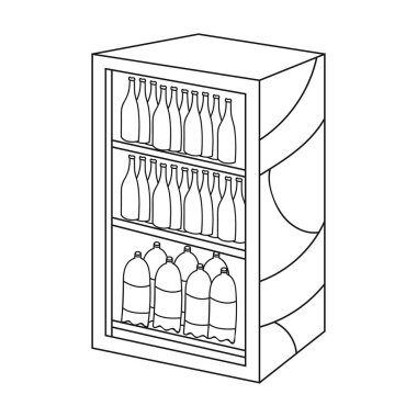 Anahat tarzı beyaz arka plan üzerinde izole içecekler simgesiyle buzdolabı. Süpermarket sembol stok vektör çizim.