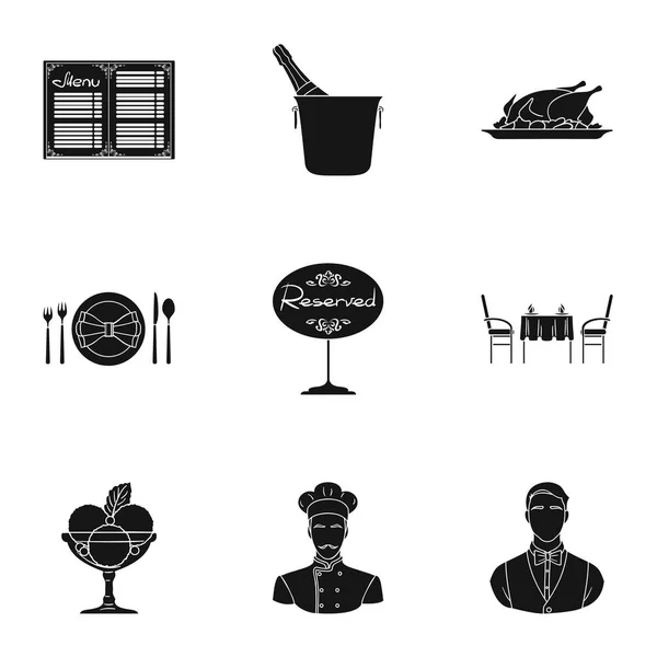 Restaurant mis icônes dans le style noir. Grande collection de restaurant vectoriel symbole illustration stock — Image vectorielle