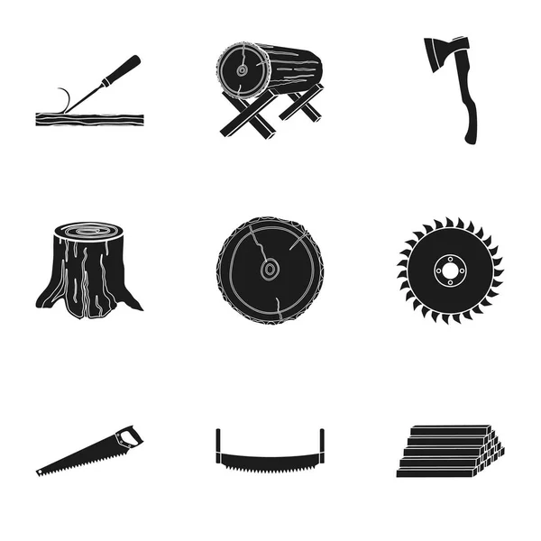 Sawmil and timber set icons in black style. Big collection of sawmill and timber vector symbol stock illustration — Stock Vector