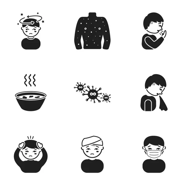 Conjunto de iconos enfermos en estilo negro. Gran colección de enfermo vector símbolo stock ilustración — Vector de stock