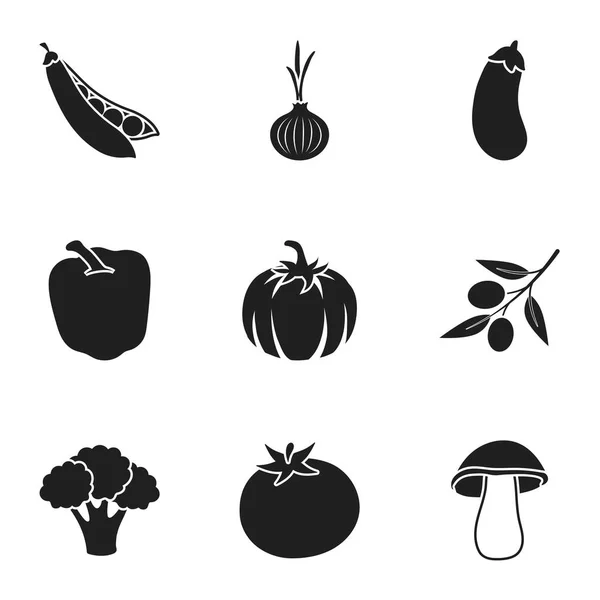 Las verduras establecen iconos en estilo negro. Gran colección de verduras vector símbolo stock ilustración — Vector de stock