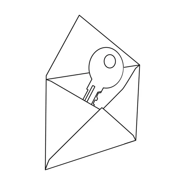 E-mail avec icône de mot de passe clé dans un style de contour isolé sur fond blanc. Hackers et piratage symbole illustration vectorielle de stock . — Image vectorielle