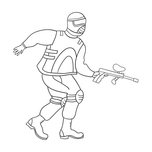 Paintball-Spieler-Symbol im Umrissstil isoliert auf weißem Hintergrund. Paintball Symbol Aktienvektor Illustration. — Stockvektor