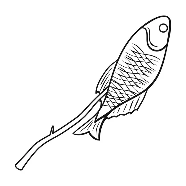 Frittierter Fisch im Umriss Stil isoliert auf weißem Hintergrund. Fischerei Symbol Aktienvektor Illustration. — Stockvektor