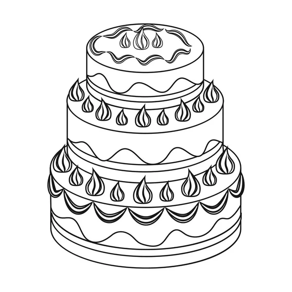 Icono rojo de pastel de tres capas en estilo de contorno aislado sobre fondo blanco. Pasteles símbolo stock vector ilustración . — Archivo Imágenes Vectoriales