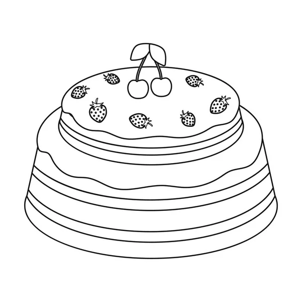 Pastel con icono de cereza en estilo de contorno aislado sobre fondo blanco. Pasteles símbolo stock vector ilustración . — Vector de stock