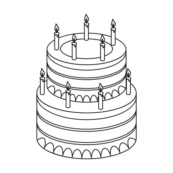 Beyaz arka plan üzerinde izole doğum günü pasta simge anahat tarzı. Kek sembol stok vektör çizim. — Stok Vektör