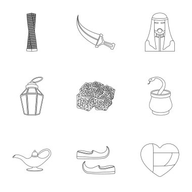 Arap Emirlikleri simgeleri anahat stilinde ayarlayın. Arap Emirlikleri büyük toplama sembol stok illüstrasyon vektör