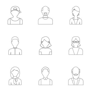 Avatar simgeleri anahat stilinde ayarlayın. Avatar vektör simge stok çizim büyük toplama