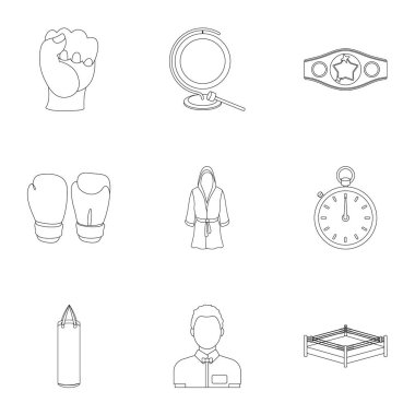 Boks simgeleri anahat stilinde ayarlayın. Vektör simge stok illüstrasyon boks büyük toplama